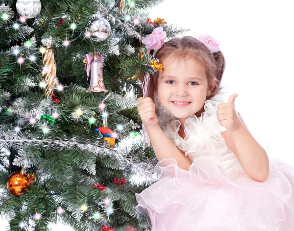Bir Noel ağacı ile güzel kız — Stok fotoğraf