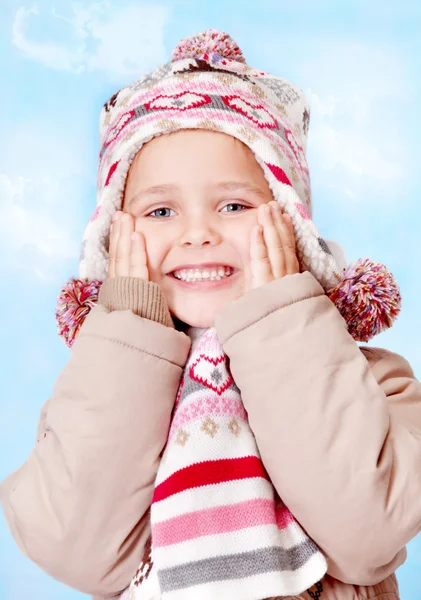 Little girl in the header, the background sky — Stock Photo, Image