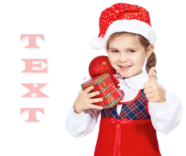Vacker flicka i hatten jultomten — Stockfoto