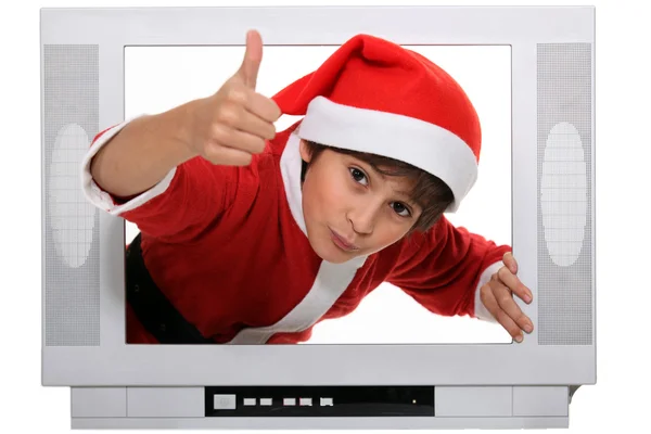 Retrato de un niño disfrazado de Papá Noel — Foto de Stock