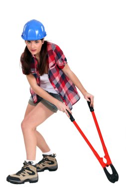 Woman with boltcutters clipart