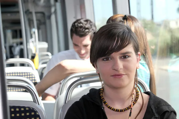 Подросток в трамвае — стоковое фото