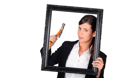 Woman with a picture frame clipart