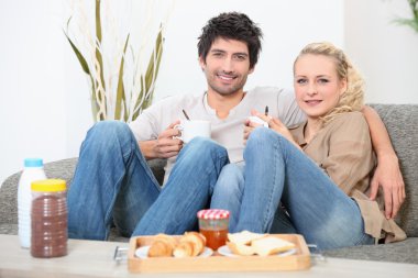 Couple having breakfast clipart