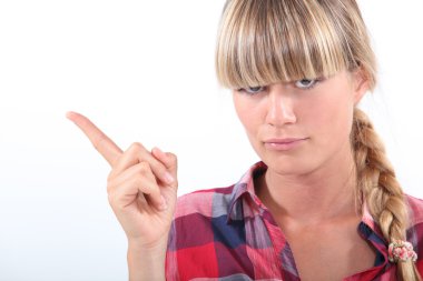 Woman pointing her finger clipart