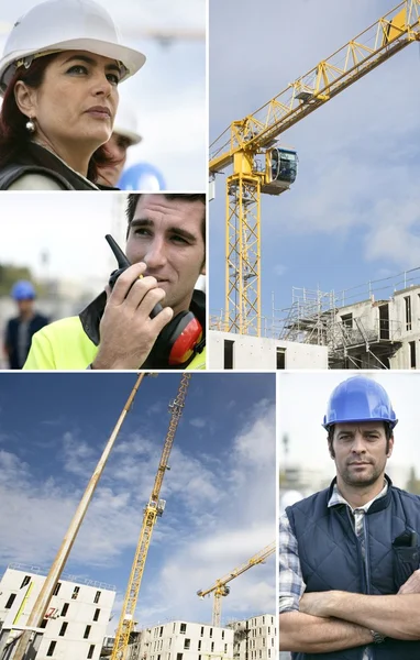 Montagem de uma equipe de trabalhadores da construção — Fotografia de Stock