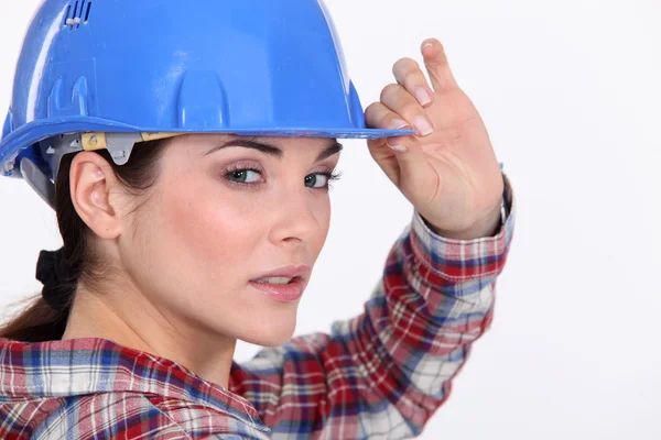 A portrait of a female construction worker. — Stock Photo, Image