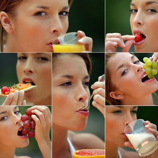 Mujer comiendo alimentos saludables — Foto de Stock