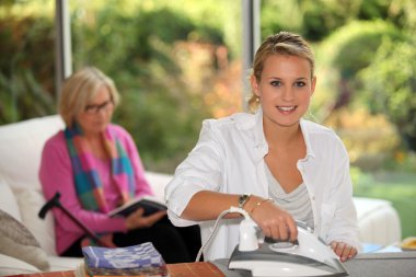 Portrait of a young girl and older woman clipart