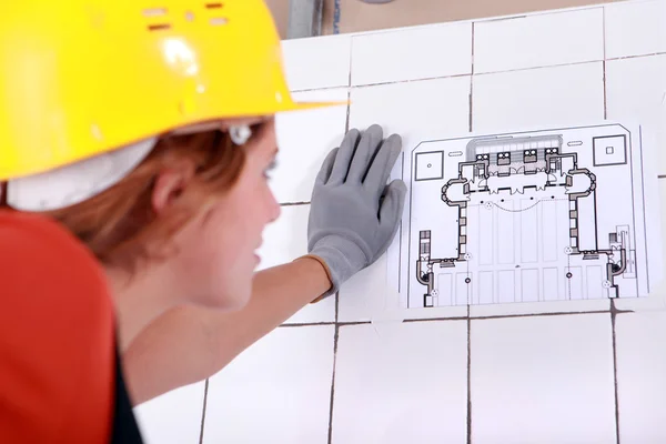 Stock image Young female plumber