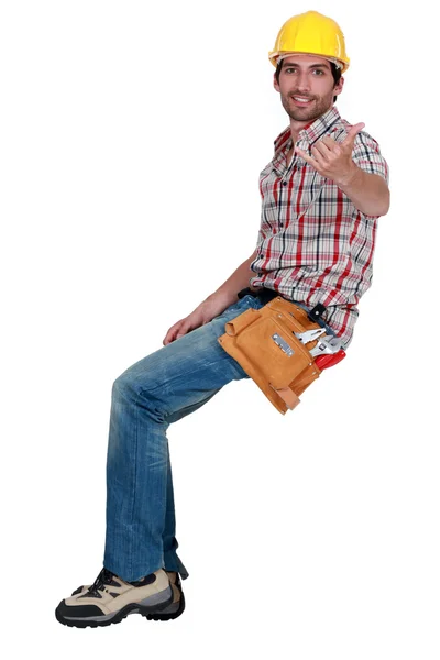 Bir el işareti yaparak inşaat işçisi. — Stok fotoğraf