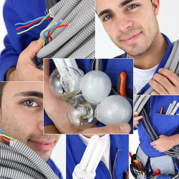 Young electrician, photo-montage — Stock Photo, Image