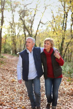 Couple taking romantic stroll in the park clipart