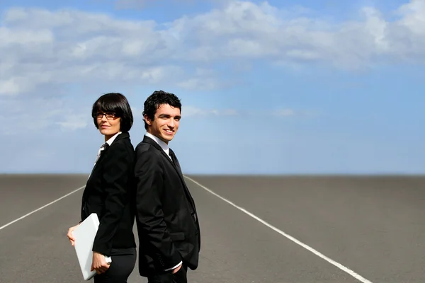 Business partners stood on runway — Stock Photo, Image