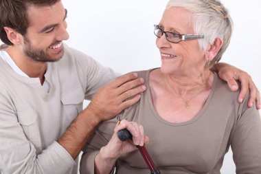 Portrait of young man and older woman clipart