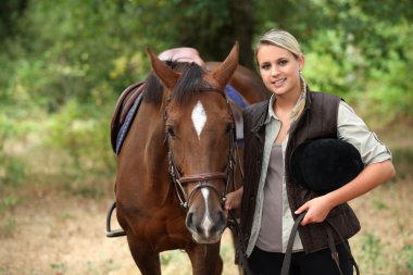 Woman walking horse clipart