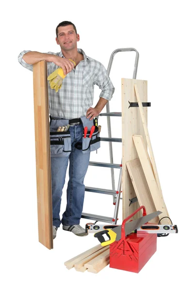 Carpinteiro e seu equipamento — Fotografia de Stock