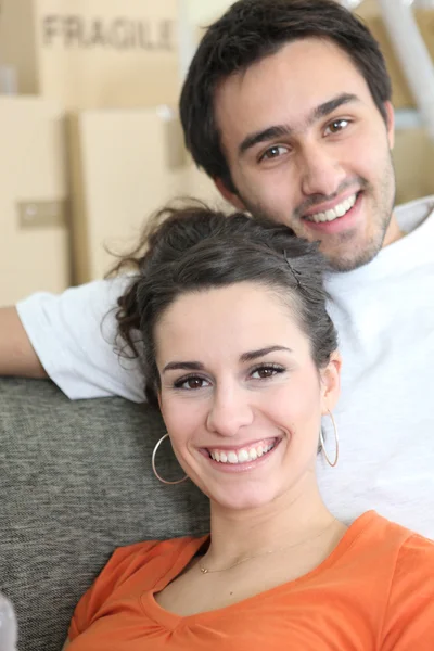 stock image Joyous couple moving house