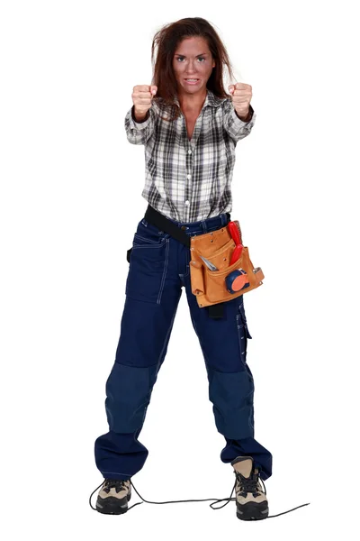 Yanmış kadın inşaat işçisi. — Stok fotoğraf