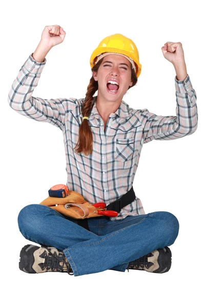 An ecstatic female construction worker. — Stock Photo, Image