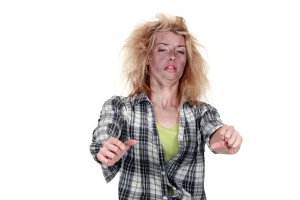 Woman suffering from electric shock — Stock Photo, Image