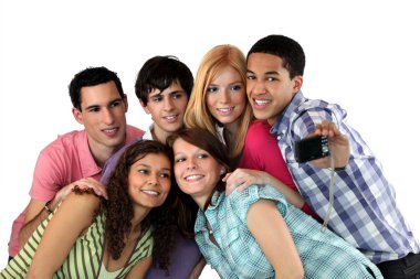 Group of young adults taking pictures clipart