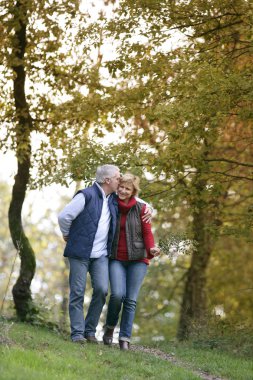 Affectionate couple strolling though park clipart