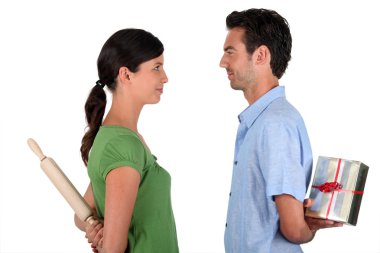 Couple stood facing each other clipart