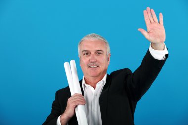 Engineer holding up his hand clipart
