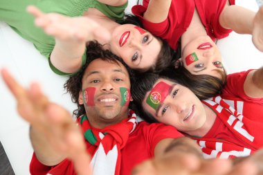 Portuguese football fans reaching out clipart