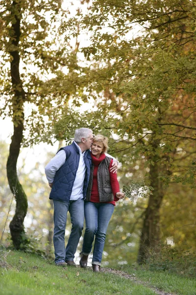 Affectionate couple strolling though park — Stock Photo, Image