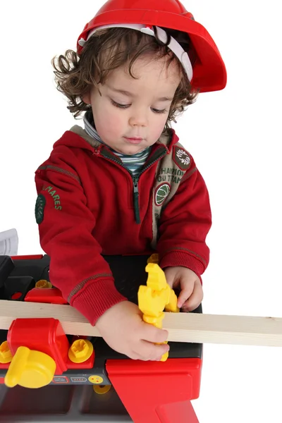 Kleine jongen gekleed als bouwer — Stockfoto