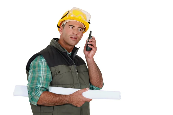 Foreman using radio receiver — Stock Photo, Image