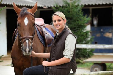 Woman with her horse clipart