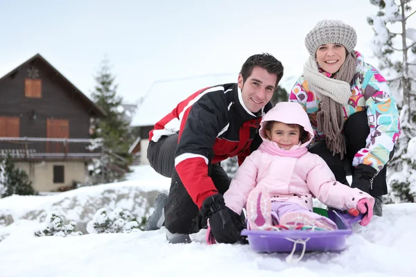 Family on winter holiday — Stok fotoğraf