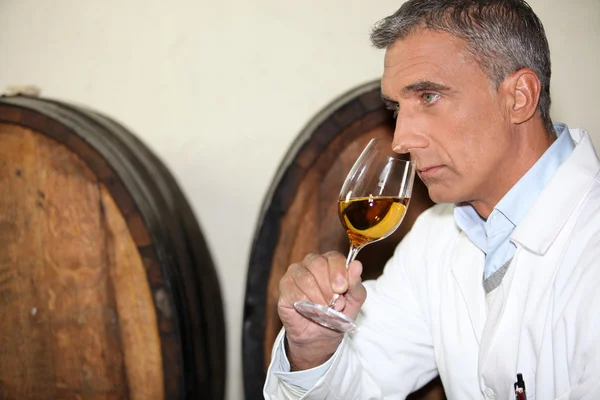 A mature man tasting wine. — Stok fotoğraf