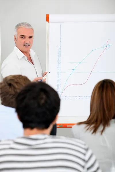 Läraren presenterar en graf — Stockfoto