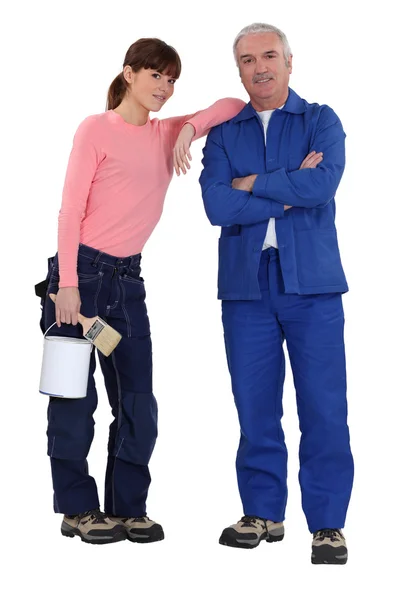 Father and daughter preparing to paint house — Stock Photo, Image