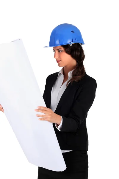 Business woman with a helmet — Stock Photo, Image