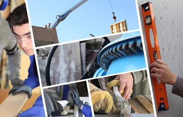 Construction collage with closeup details of carpentry — Stock Photo, Image