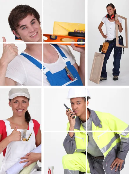 Mosaic of four teenage apprentices — Stock Photo, Image