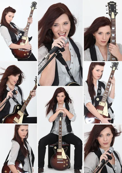 Kadın gitarist ve şarkıcı — Stok fotoğraf