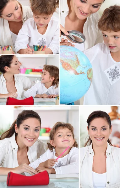 Giovane donna e bambina a fare i compiti — Foto Stock