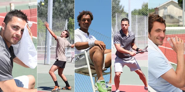 Koláž z mladých mužů, které hraje tenis — Stock fotografie
