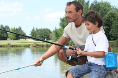 Father and son fishing clipart
