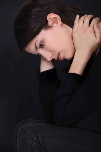 Artistic portrait of pensive brunette — Stock Photo, Image