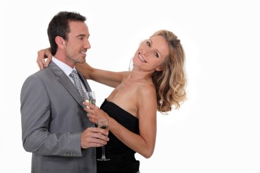 Couple with a glass of champagne clipart