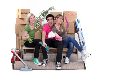 Young moving home clipart