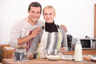 Couple baking together clipart