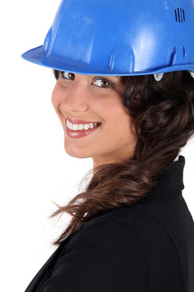 Woman in a hardhat — Stock Photo, Image